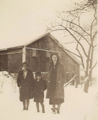 08 Bertha, Robert, Ella in snow, Beals barn ~1935.jpg