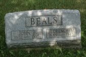 Gravestone of John Howard Beals (son of Wm & Susan Beals), & wife Florence; Zion Union Cemetery, Richland Twp., Clarion Co. PA
